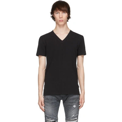 Shop Balmain Black V-neck T-shirt In 001 Black