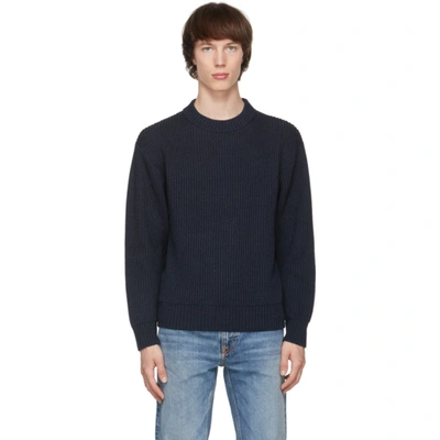 Shop Nudie Jeans Navy Chunky Rib Frank Sweater In Indigo Blue