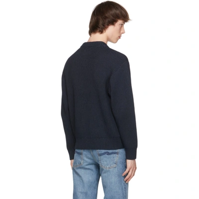 Shop Nudie Jeans Navy Chunky Rib Frank Sweater In Indigo Blue