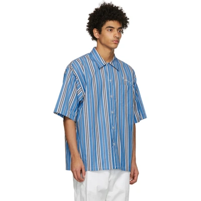 Shop Marni Blue Striped Short Sleeve Shirt In Stb44 Cblt