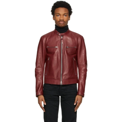 Shop Tom Ford Red Shiny Leather Racer Jacket In R09 Wine