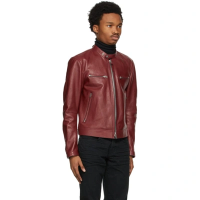Shop Tom Ford Red Shiny Leather Racer Jacket In R09 Wine