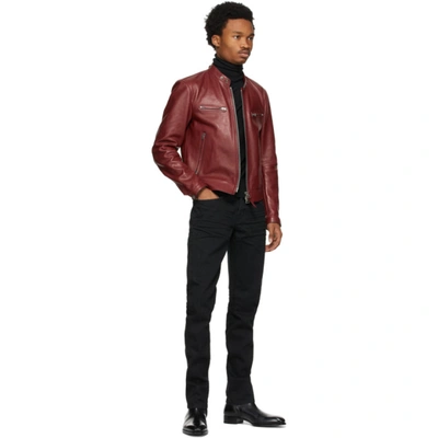 Shop Tom Ford Red Shiny Leather Racer Jacket In R09 Wine