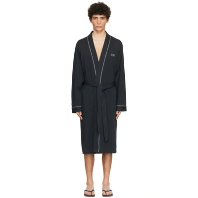 Shop Hugo Boss Navy Cotton Kimono Robe In 403 Dk Lbue