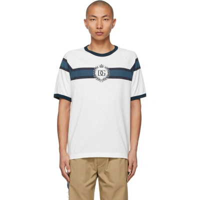 Shop Dolce & Gabbana White & Navy Dg Logo Print T-shirt In Ha2bt White