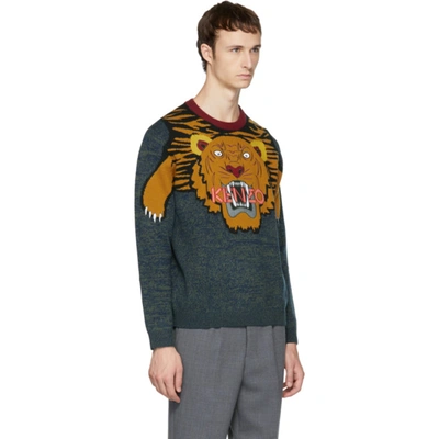 Shop Kenzo Multicolor Intarsia Tiger Sweater In 51 Dark Khaki
