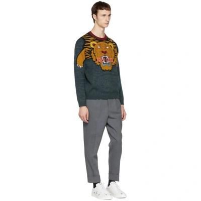 Shop Kenzo Multicolor Intarsia Tiger Sweater In 51 Dark Khaki