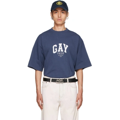 Balenciaga Mens Navy White Grey Pride Text-print Cotton-jersey T-shirt L In  Blue | ModeSens