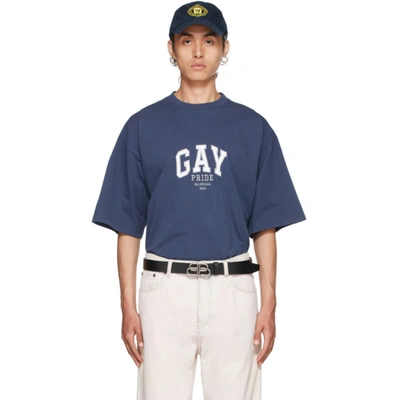 Shop Balenciaga Navy 'pride' T-shirt In 8561 Navy/white/grey