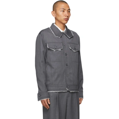 Shop Ader Error Grey Wool Striped Trim Jacket