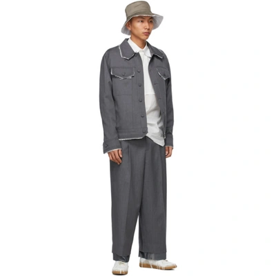 Shop Ader Error Grey Wool Striped Trim Jacket