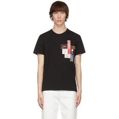 Shop Alexander Mcqueen Black Mix Labels T-shirt In 0901black/m