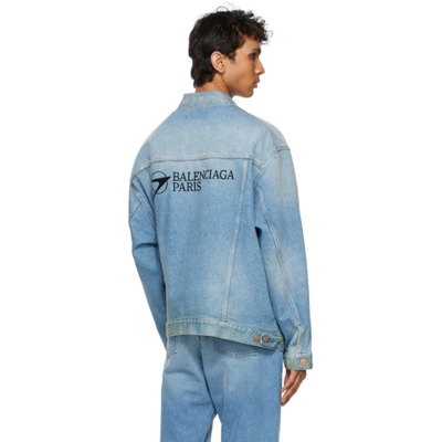 Shop Balenciaga Blue Denim Oversized Logo Jacket In 4307 Blue