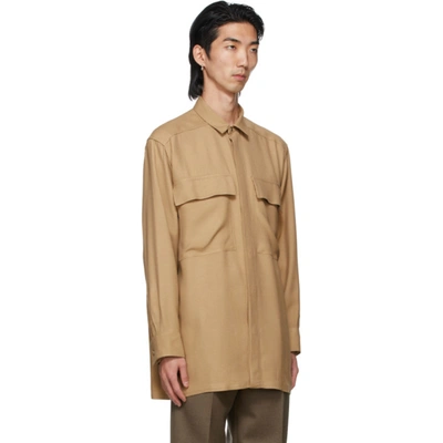 Classic Crepe Button Up Shirt Camel In Brown