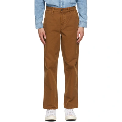 Shop Nudie Jeans Brown Lazy Leo Trousers In Canvas Cinnamon