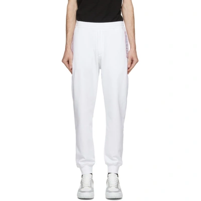 Shop Alexander Mcqueen White French Terry Logo Lounge Pants In 0910 White/mix