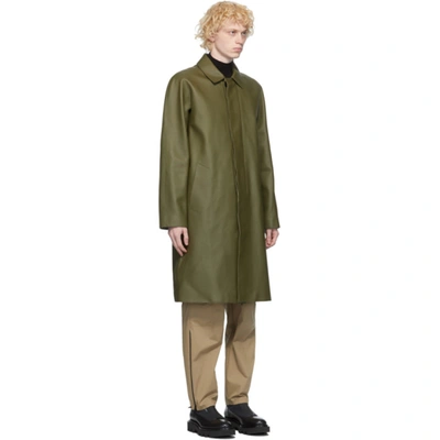 Shop Givenchy Khaki Leather Laser Logo Long Coat In 313-dark Kh