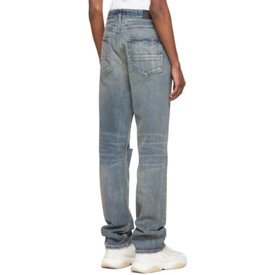 Shop Amiri Blue Straight Fit Slit Jeans In Clay Indigo