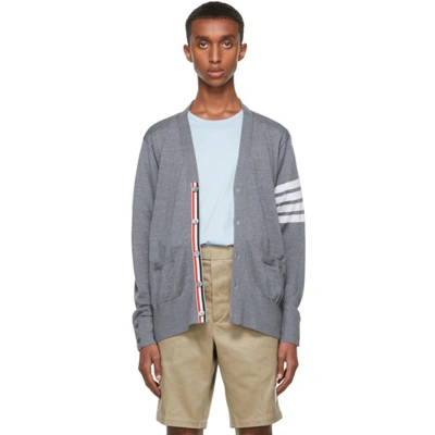 Shop Thom Browne Grey Merino 4-bar V-neck Cardigan In 038 Med Gre