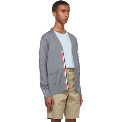 Thom Browne V-neck Cardigan With 4-bar Stripe In Medium Grey Merino In 038 Med Gre