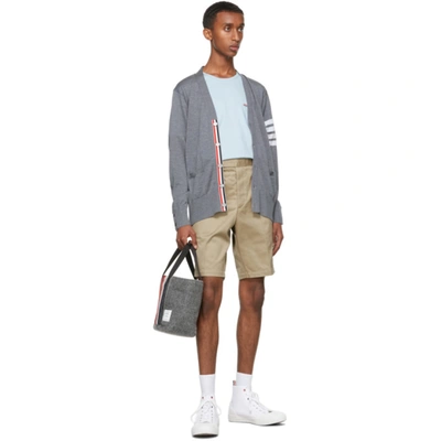 Thom Browne V-neck Cardigan With 4-bar Stripe In Medium Grey Merino In 038 Med Gre