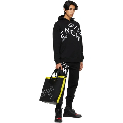 Shop Givenchy Black Embroidered Refracted Logo Hoodie In 004 Black/w