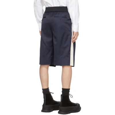 Shop Alexander Mcqueen Navy Satin Shorts In 4100 Navy