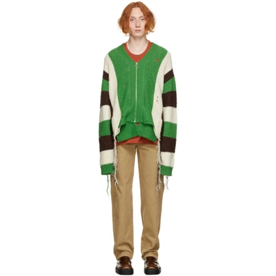 Shop Doublet Tricolor Wool Striped Cardigan In Green