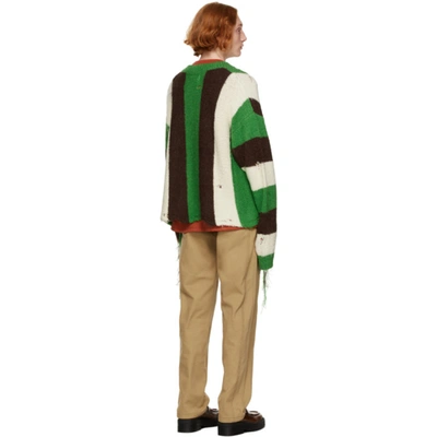 Shop Doublet Tricolor Wool Striped Cardigan In Green