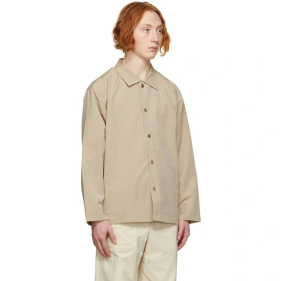 Shop Issey Miyake Beige Taffeta Packable Shirt In 42-beige/soil Brown