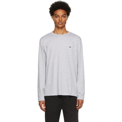 Shop Lacoste Grey Pima Cotton Long Sleeve T-shirt In Argent Chine