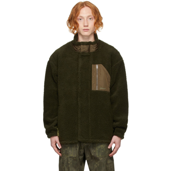 Ambush Mens Military Green Kaki Brand-embroidered High-neck Wool-blend  Fleece Jacket M In Military Green Khaki | ModeSens