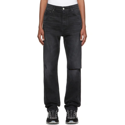 Shop Amiri Black Straight Fit Slit Jeans In Aged Black