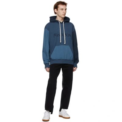 Shop Jw Anderson Blue & Navy Colorblock Hoodie In Navy 888