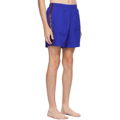 Shop Alexander Mcqueen Blue Selvedge Swim Shorts In 4300 Royal
