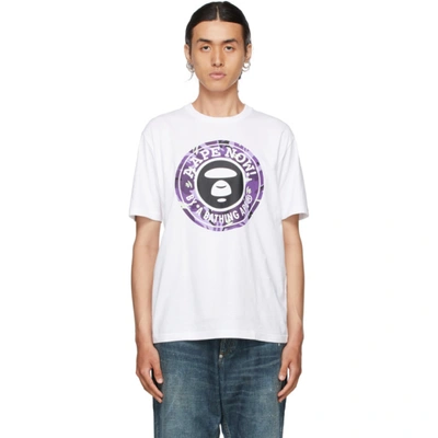 Shop Aape By A Bathing Ape White & Purple Logo T-shirt In Whx White