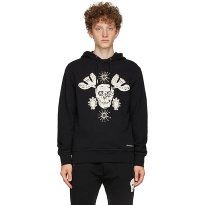 Shop Alexander Mcqueen Black Embroidered Papercut Skull Hoodie In 1000 Deep Black