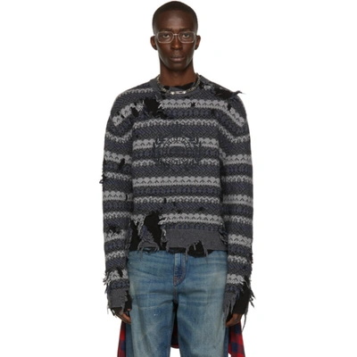 Shop Balenciaga Grey Wool Fairisle Patch Sweater In 6484 Grey/multico