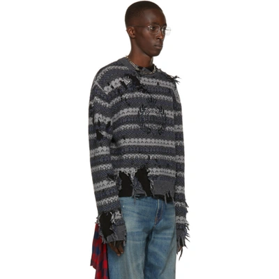 Balenciaga Distressed Logo-embroidered Wool-blend Jumper In Grey | ModeSens