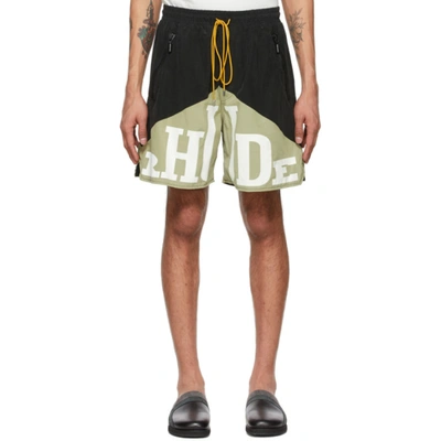 Shop Rhude Black & Green Yachting Shorts In Black/green