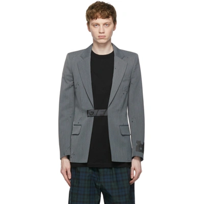 Shop Off-white Grey Industrial Belt All Over Logo Blazer In Melange Gr