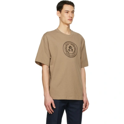 Shop Acne Studios Brown Embroidered T-shirt In Light Brown