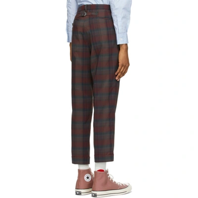 Shop Beams Burgundy Check Ankle-cut Trousers In Burgundy 39