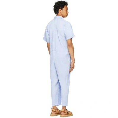 Shop Issey Miyake Blue Pleats Bottoms Jumpsuit In 71 Saxe Blue/gray Bl