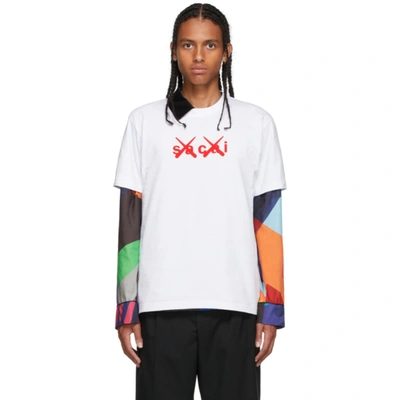 Sacai Womens White Red X Kaws Logo-print Cotton-jersey T-shirt 1