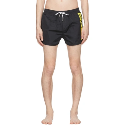 Shop Dsquared2 Black Logo Swim Shorts In 014 Black/y