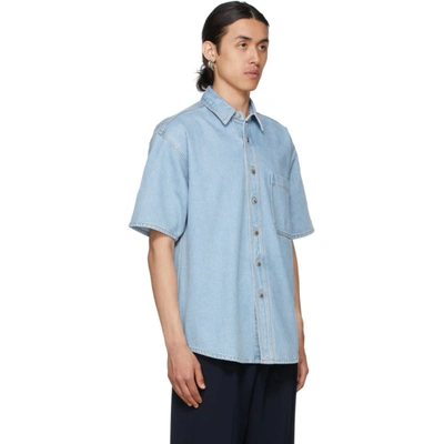 Shop Nanushka Blue Denim Avery Short Sleeve Shirt In Light Wash