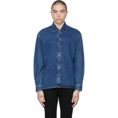Shop Frame Blue Organic Denim Loose Fit Shirt In Blue Washed