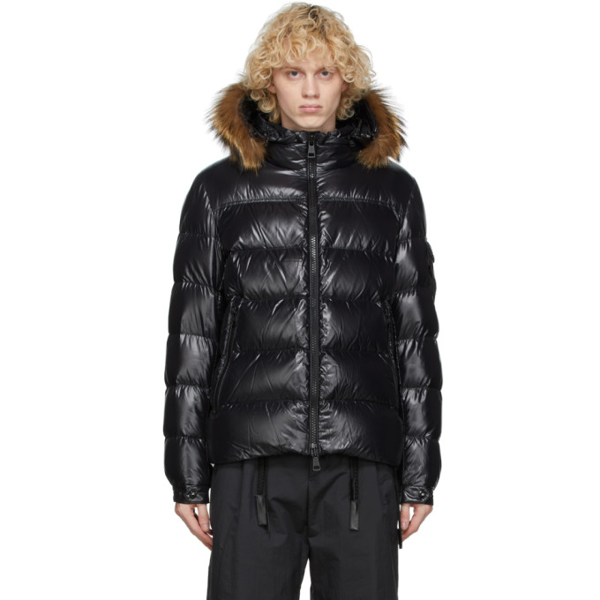 Moncler shiny black jacket with fur hood hotsell