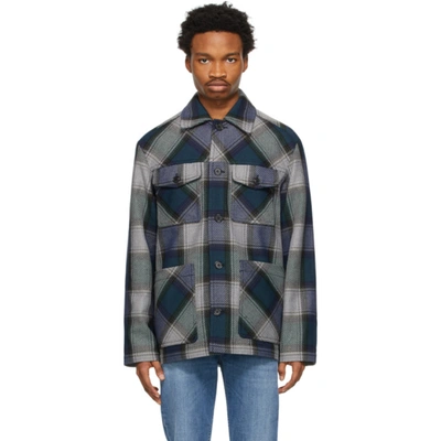 Shop Acne Studios Navy & Grey Check Shirt Jacket In Navy/grey